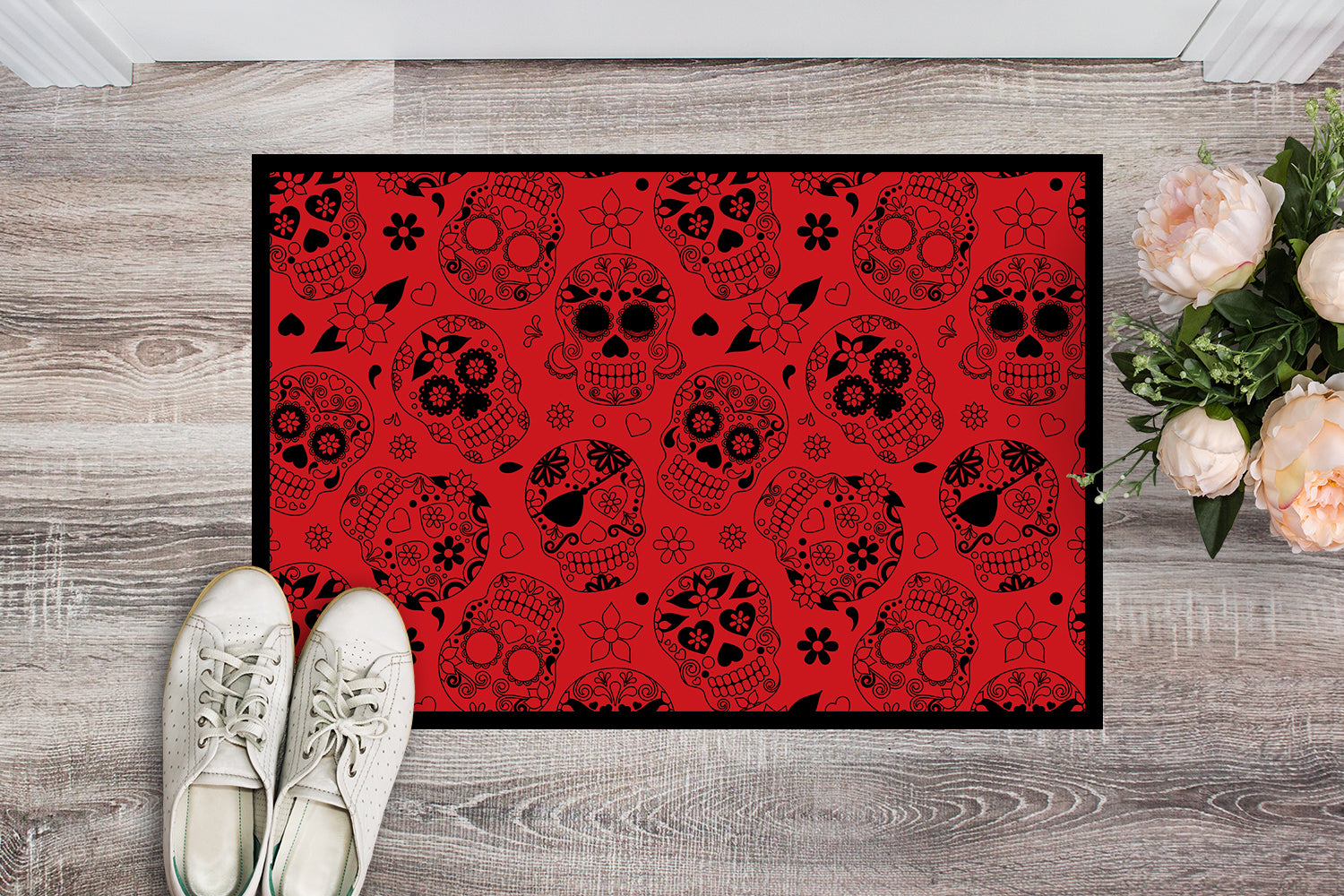 Day of the Dead Orange Indoor or Outdoor Mat 18x27 BB5119MAT - the-store.com