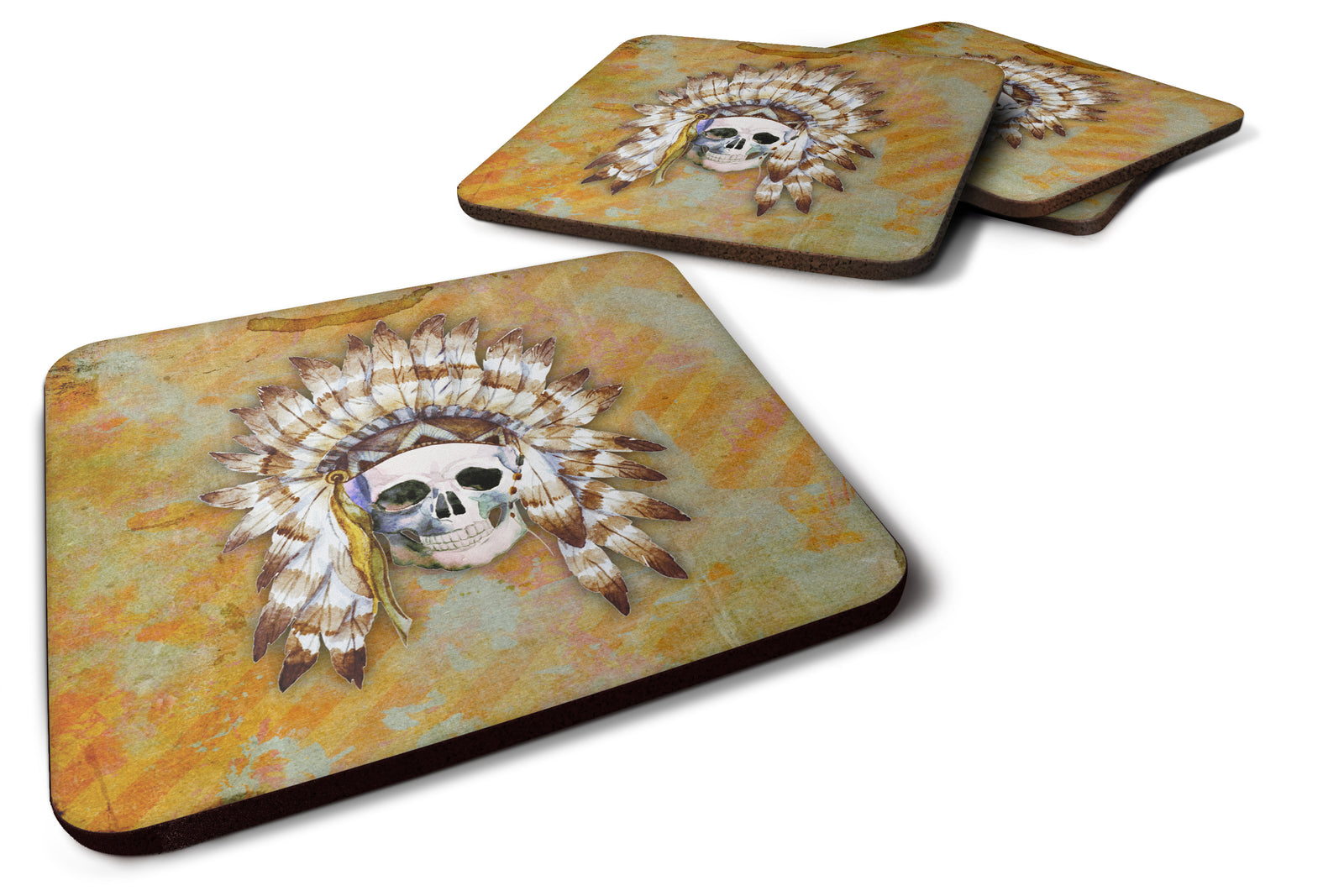 Day of the Dead Indian Skull Foam Coaster Set of 4 BB5121FC - the-store.com