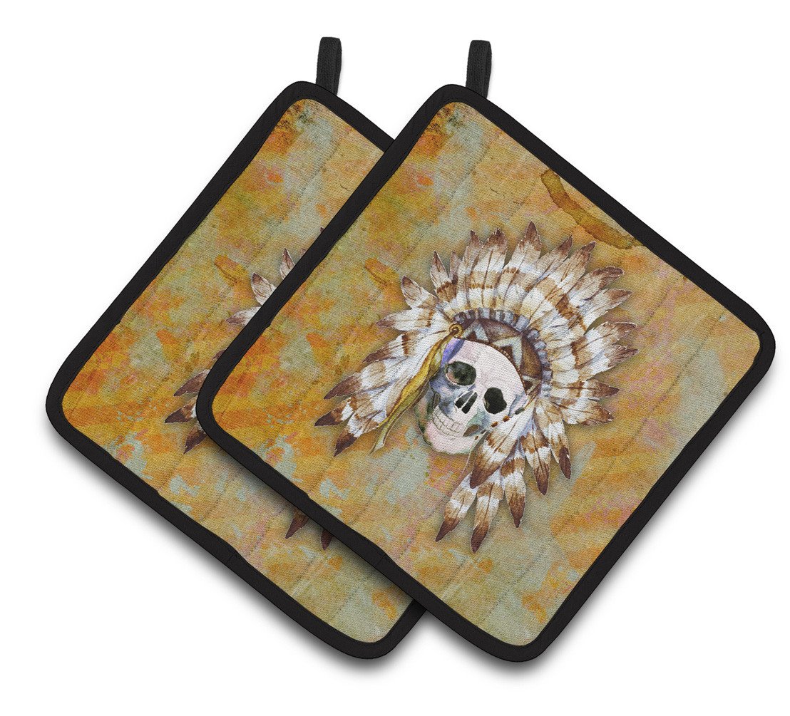 Day of the Dead Indian Skull Pair of Pot Holders BB5121PTHD by Caroline&#39;s Treasures