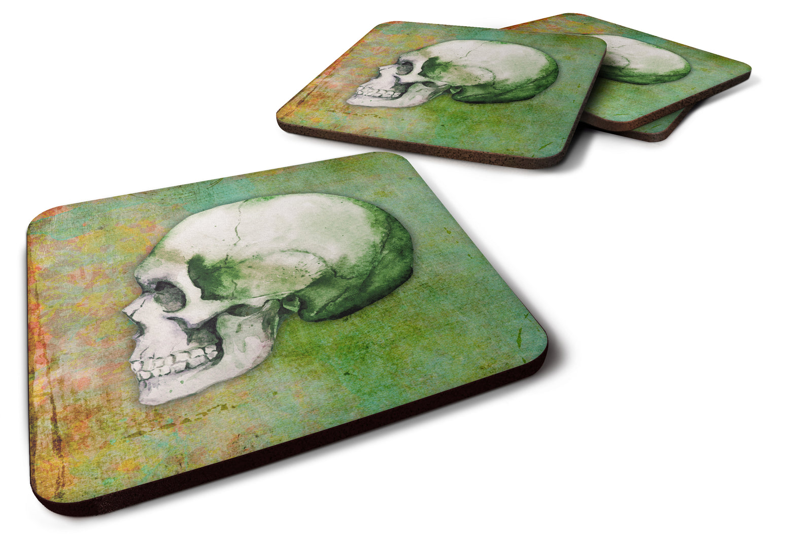 Day of the Dead Green Skull Foam Coaster Set of 4 BB5122FC - the-store.com
