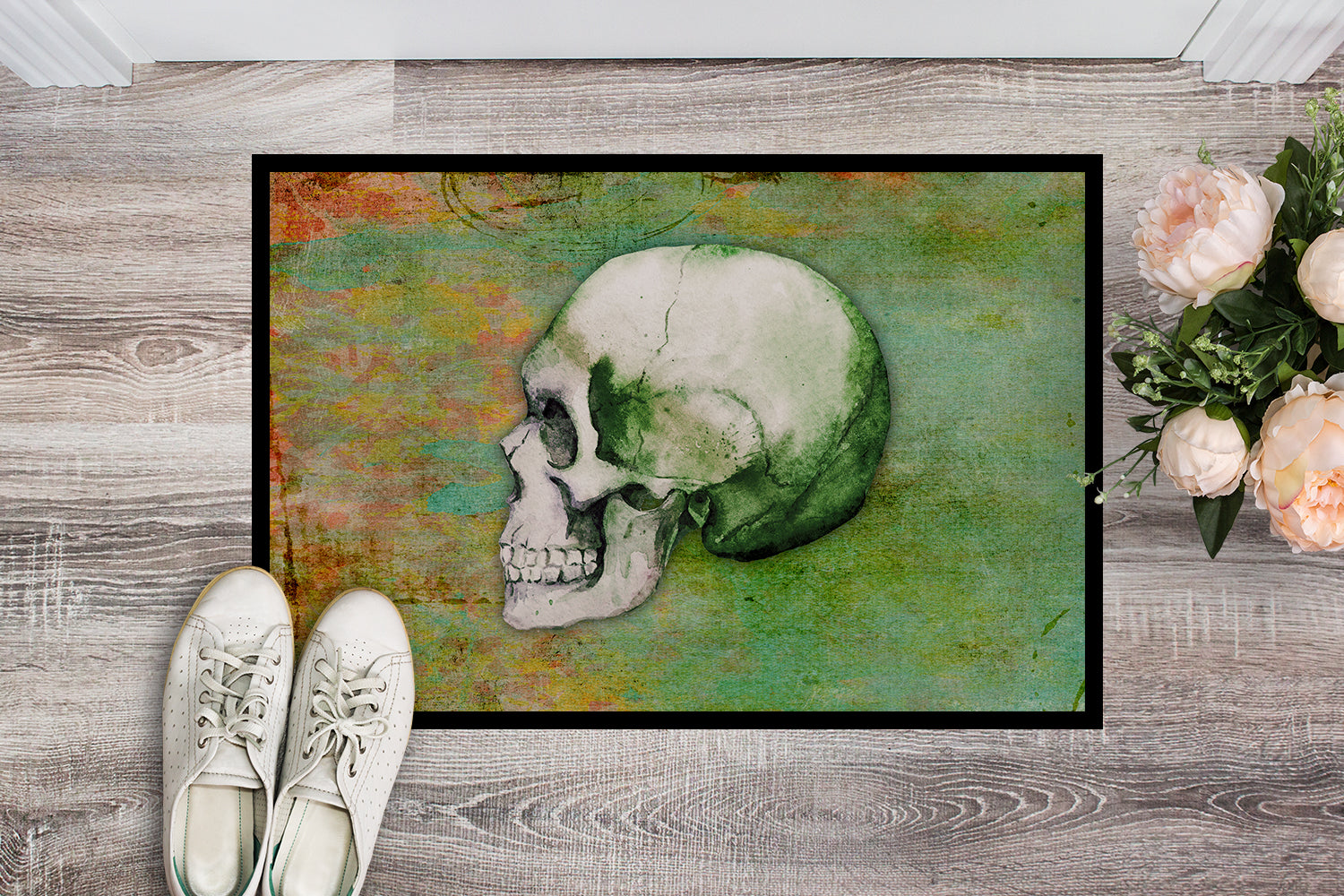 Day of the Dead Green Skull Indoor or Outdoor Mat 18x27 BB5122MAT - the-store.com