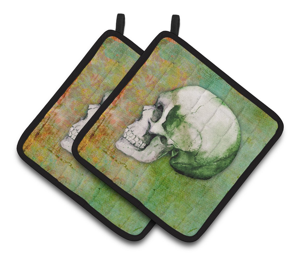 Day of the Dead Green Skull Pair of Pot Holders BB5122PTHD by Caroline&#39;s Treasures