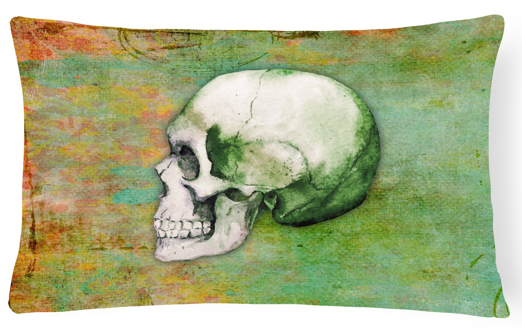 Day of the Dead Green Skull Canvas Fabric Decorative Pillow BB5122PW1216 by Caroline's Treasures