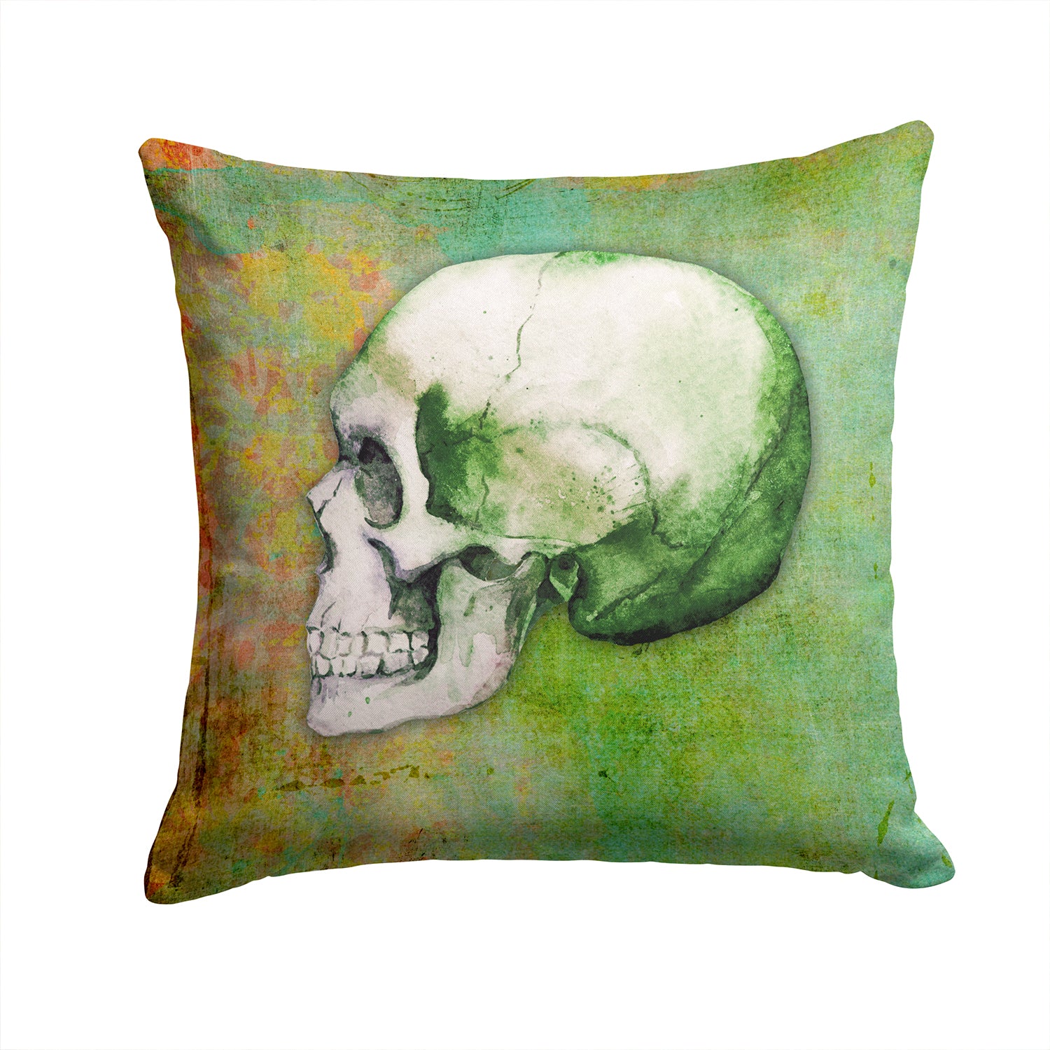 Day of the Dead Green Skull Fabric Decorative Pillow BB5122PW1414 - the-store.com