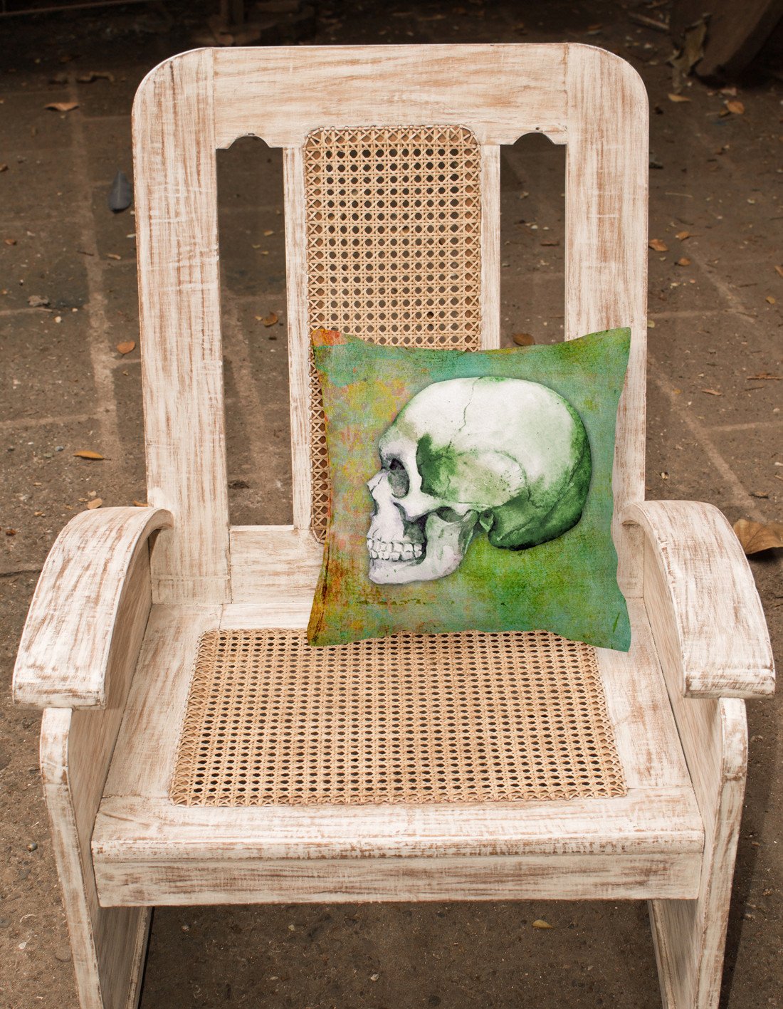 Day of the Dead Green Skull Fabric Decorative Pillow BB5122PW1818 by Caroline's Treasures