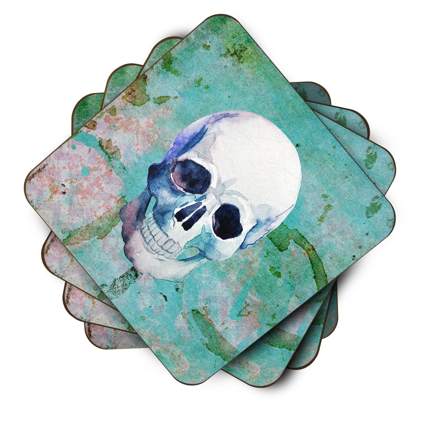 Day of the Dead Teal Skull Foam Coaster Set of 4 BB5123FC - the-store.com