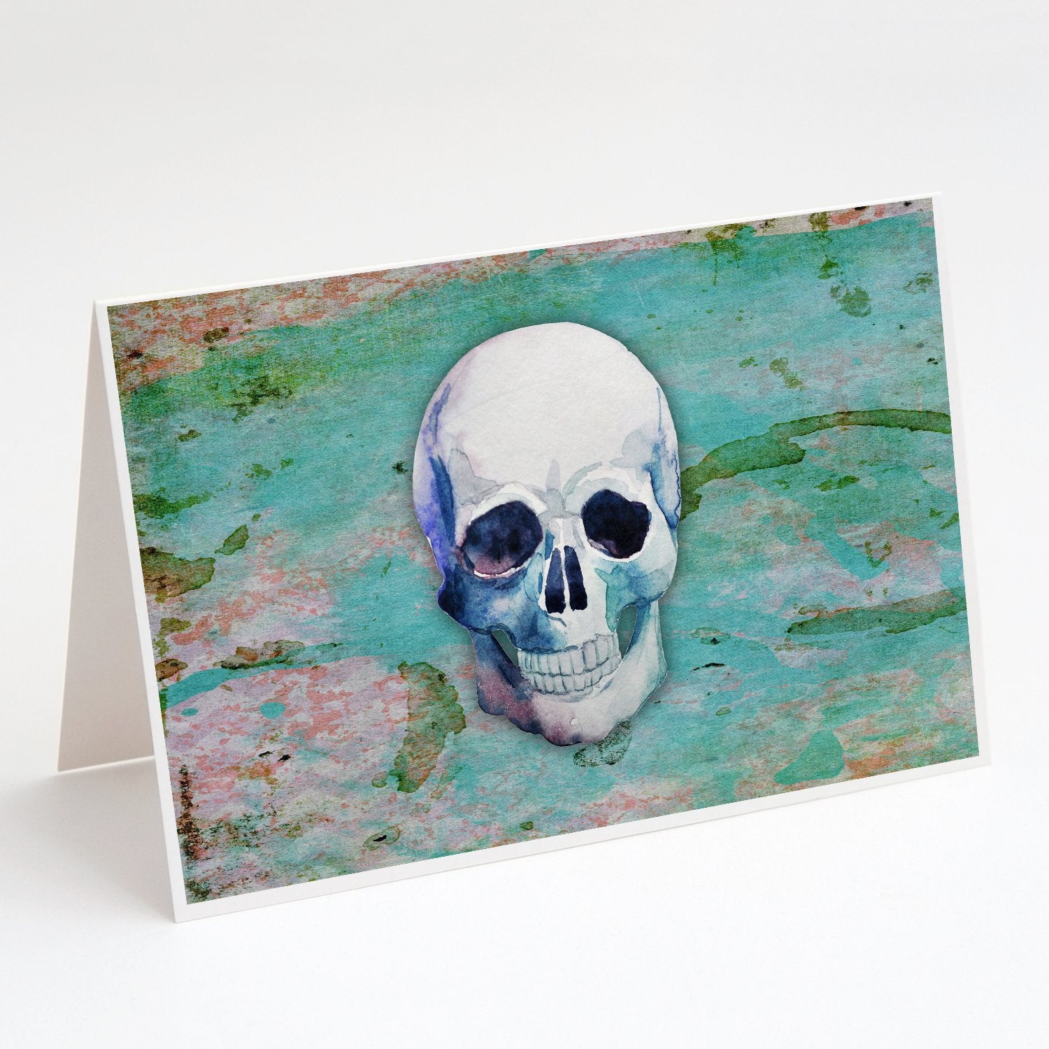 Buy this Day of the Dead Teal Skull Greeting Cards and Envelopes Pack of 8