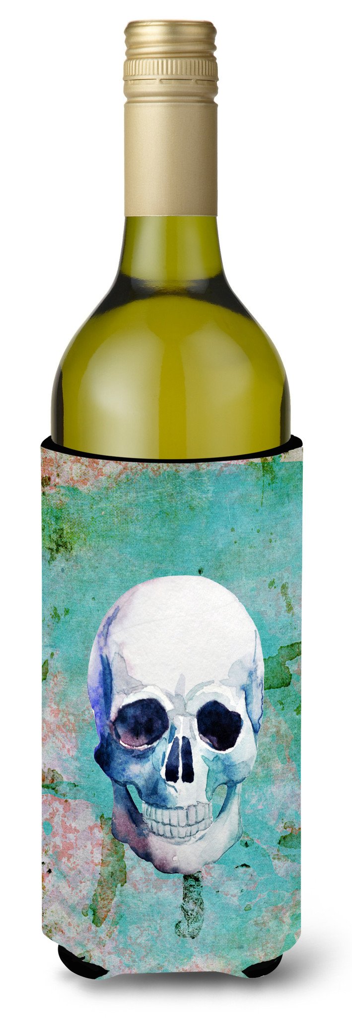 Day of the Dead Teal Skull Wine Bottle Beverge Insulator Hugger BB5123LITERK by Caroline's Treasures