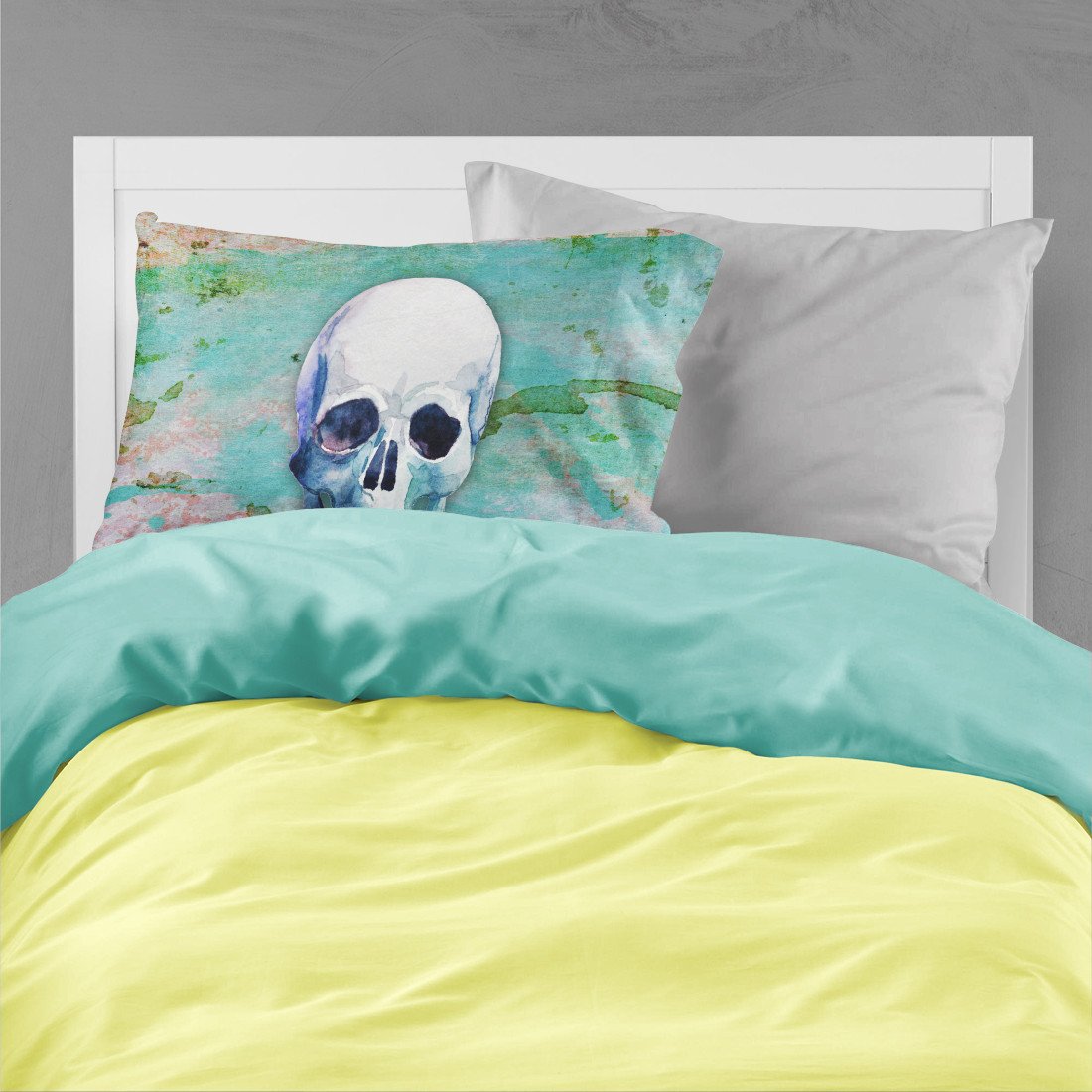 Day of the Dead Teal Skull Fabric Standard Pillowcase BB5123PILLOWCASE by Caroline's Treasures
