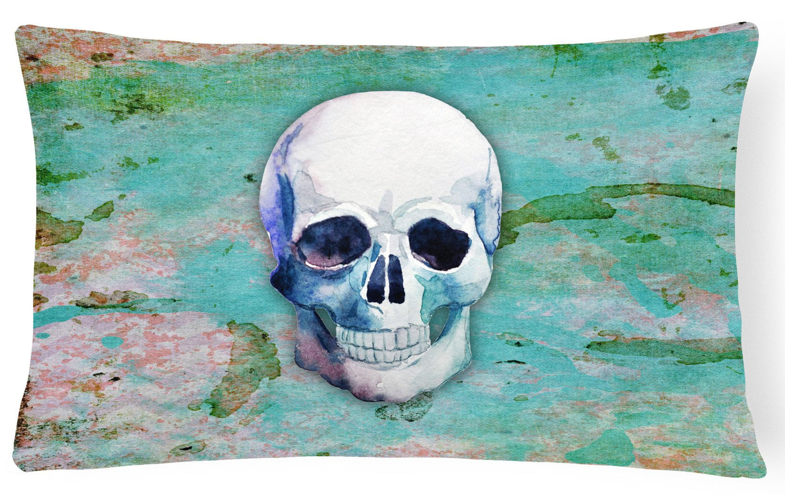 Day of the Dead Teal Skull Canvas Fabric Decorative Pillow BB5123PW1216 by Caroline's Treasures