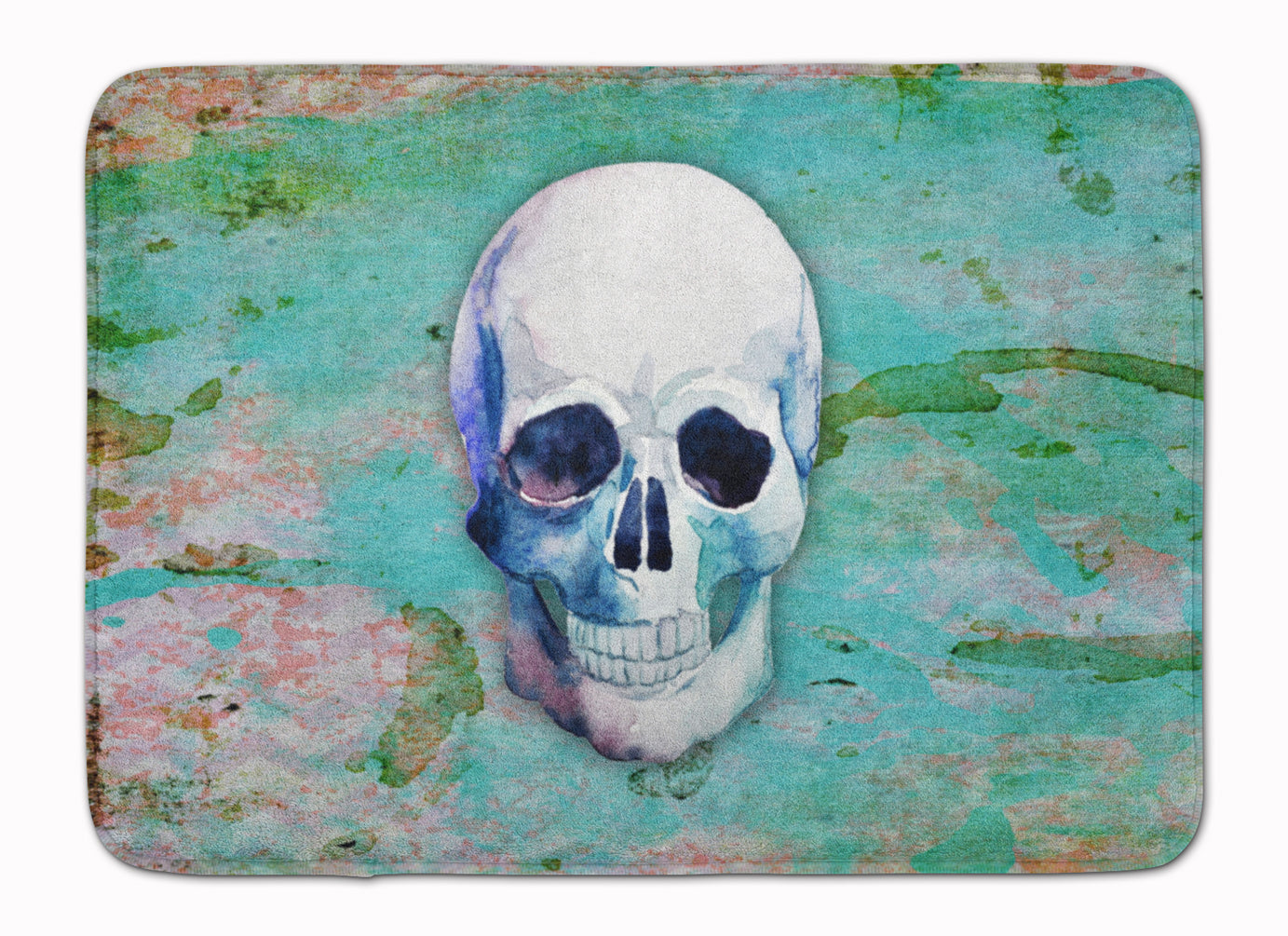 Day of the Dead Teal Skull Machine Washable Memory Foam Mat BB5123RUG - the-store.com