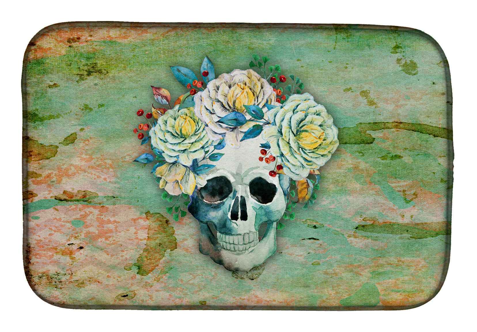 Day of the Dead Skull with Flowers Dish Drying Mat BB5124DDM  the-store.com.