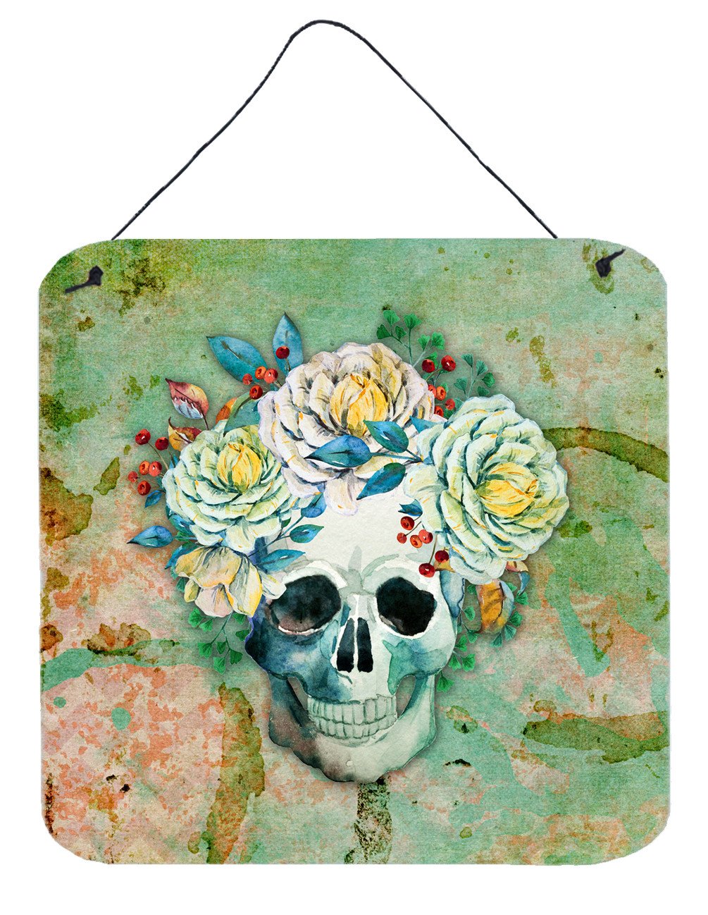 Day of the Dead Skull with Flowers Wall or Door Hanging Prints BB5124DS66 by Caroline's Treasures