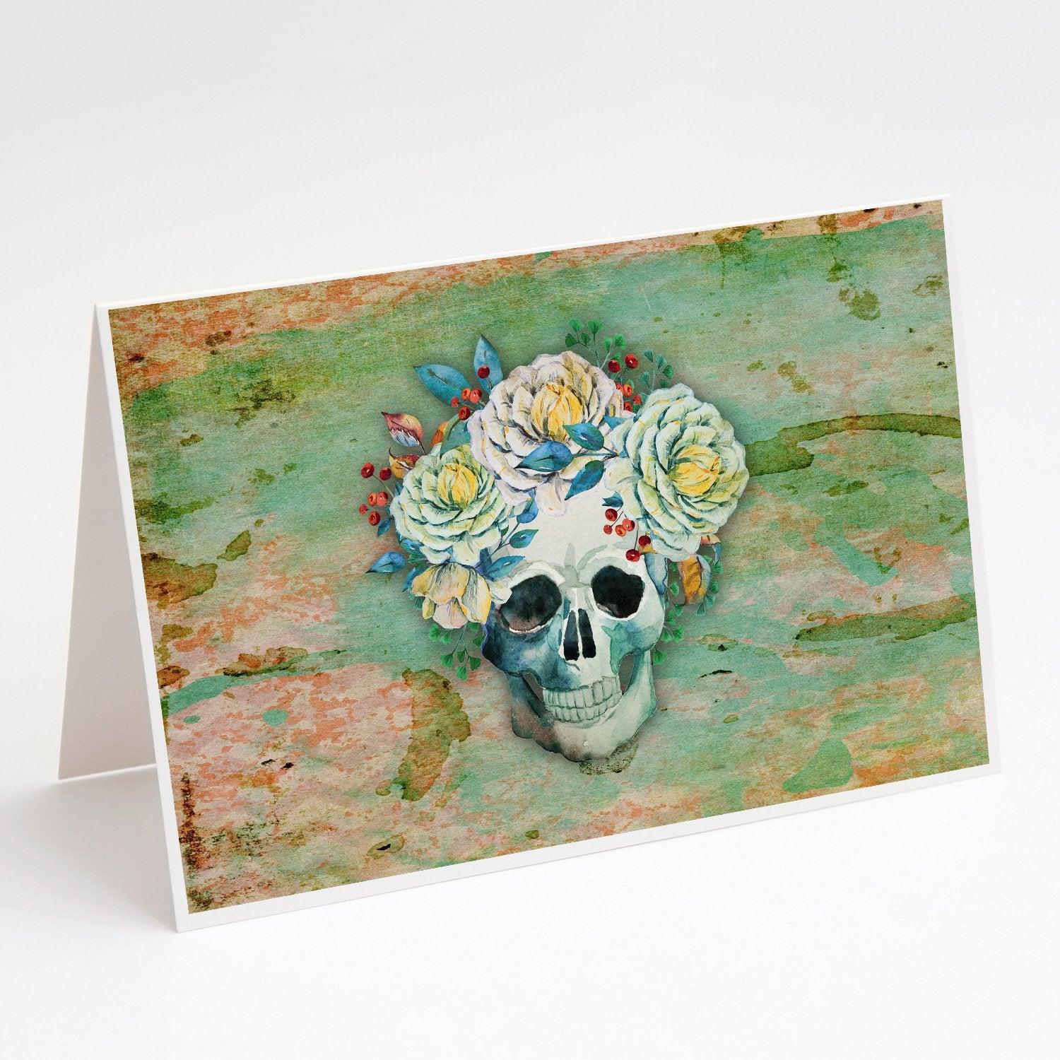 Buy this Day of the Dead Skull with Flowers Greeting Cards and Envelopes Pack of 8
