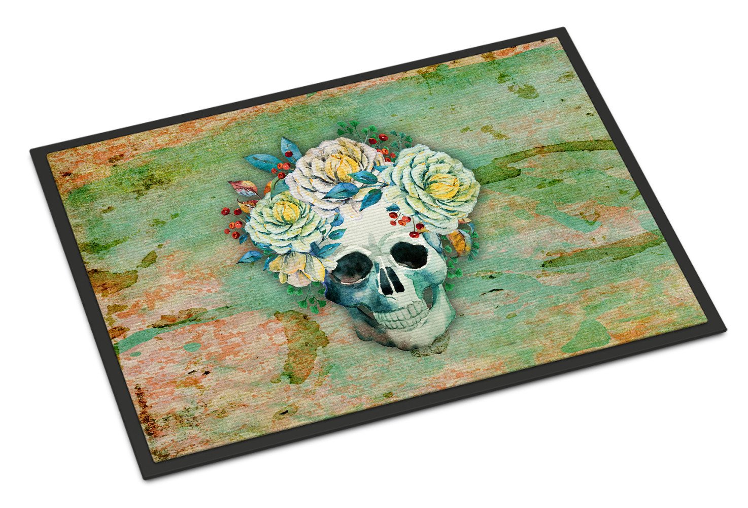 Day of the Dead Skull with Flowers Indoor or Outdoor Mat 24x36 BB5124JMAT by Caroline's Treasures