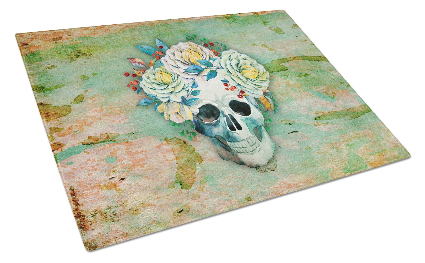 Day of the Dead Skull with Flowers Glass Cutting Board Large BB5124LCB by Caroline's Treasures