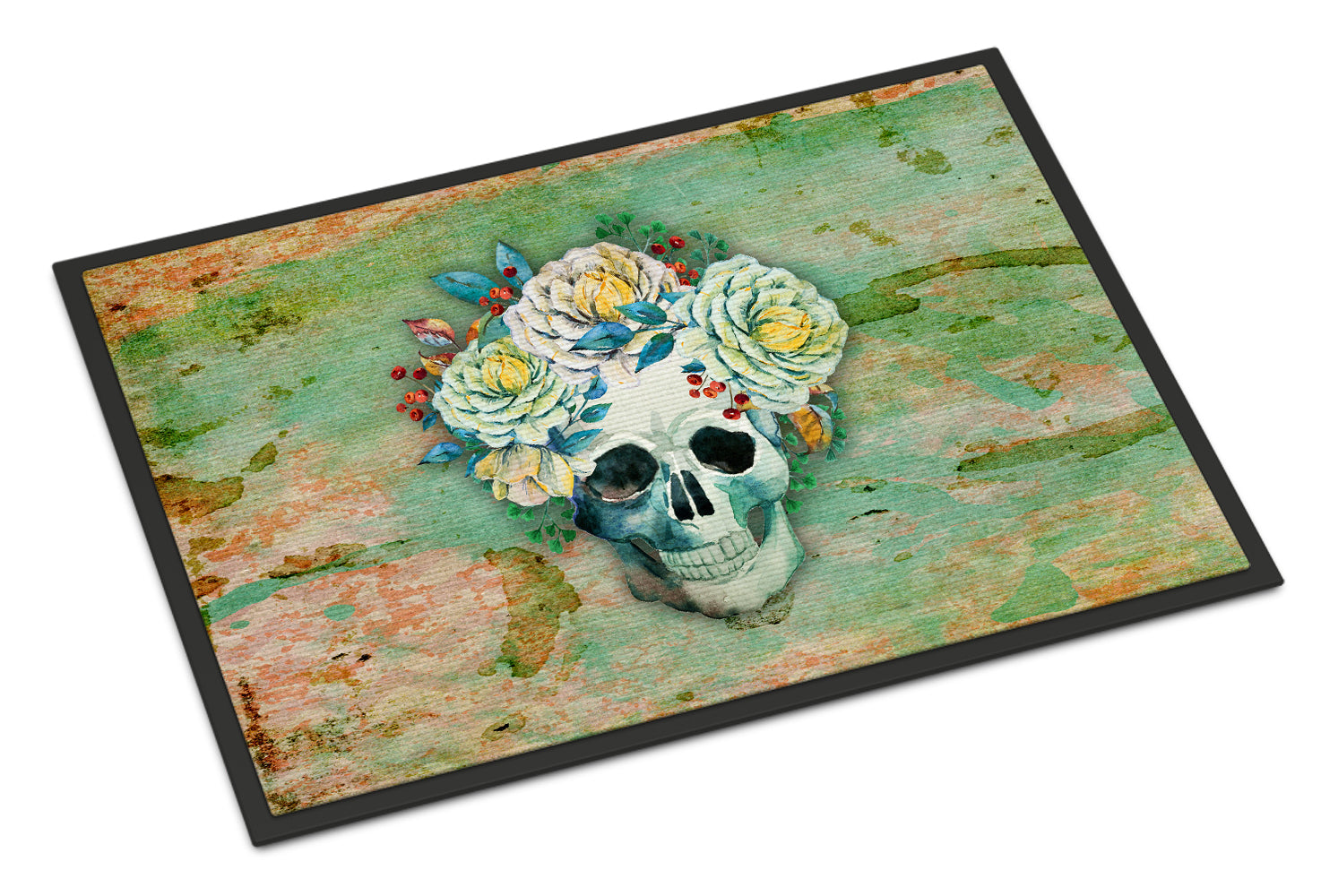 Day of the Dead Skull with Flowers Indoor or Outdoor Mat 18x27 BB5124MAT - the-store.com