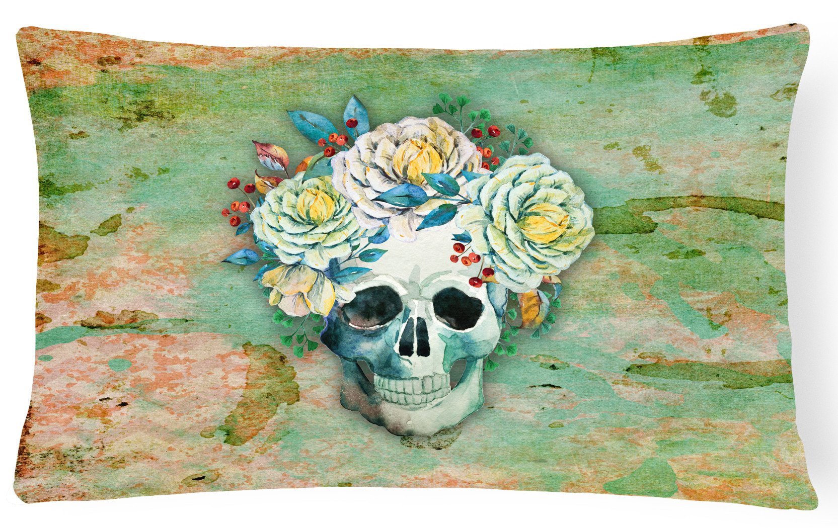 Day of the Dead Skull with Flowers Canvas Fabric Decorative Pillow BB5124PW1216 by Caroline's Treasures