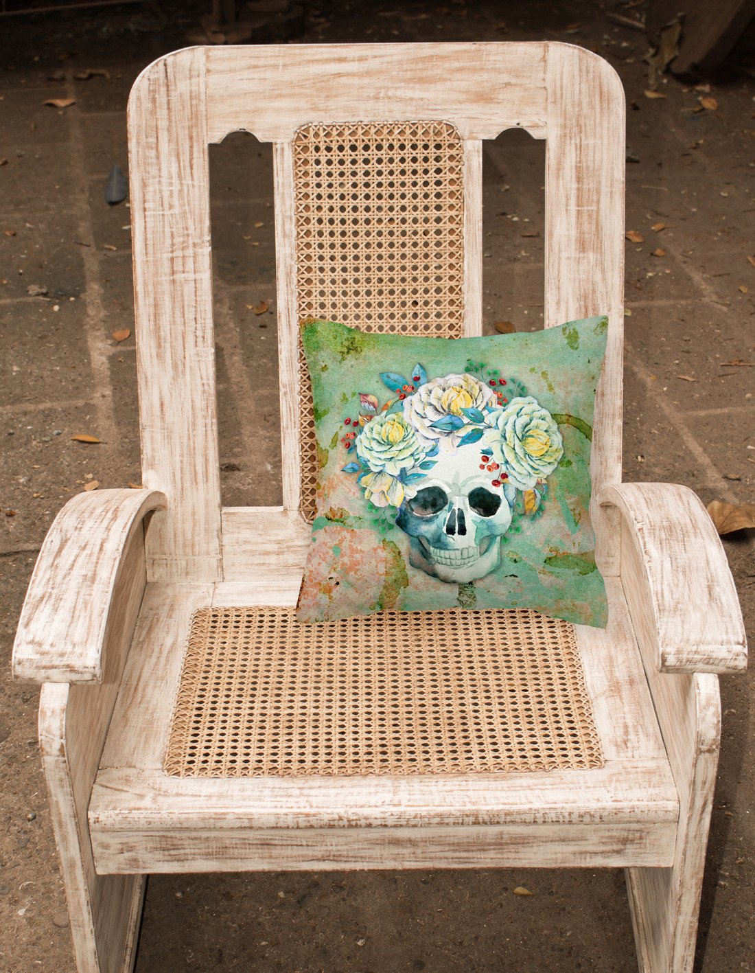 Day of the Dead Skull with Flowers Fabric Decorative Pillow BB5124PW1818 by Caroline's Treasures