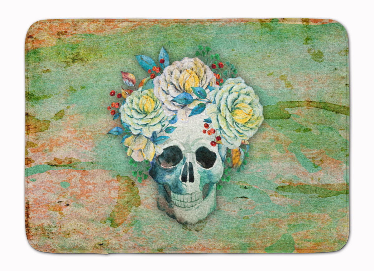 Day of the Dead Skull with Flowers Machine Washable Memory Foam Mat BB5124RUG - the-store.com