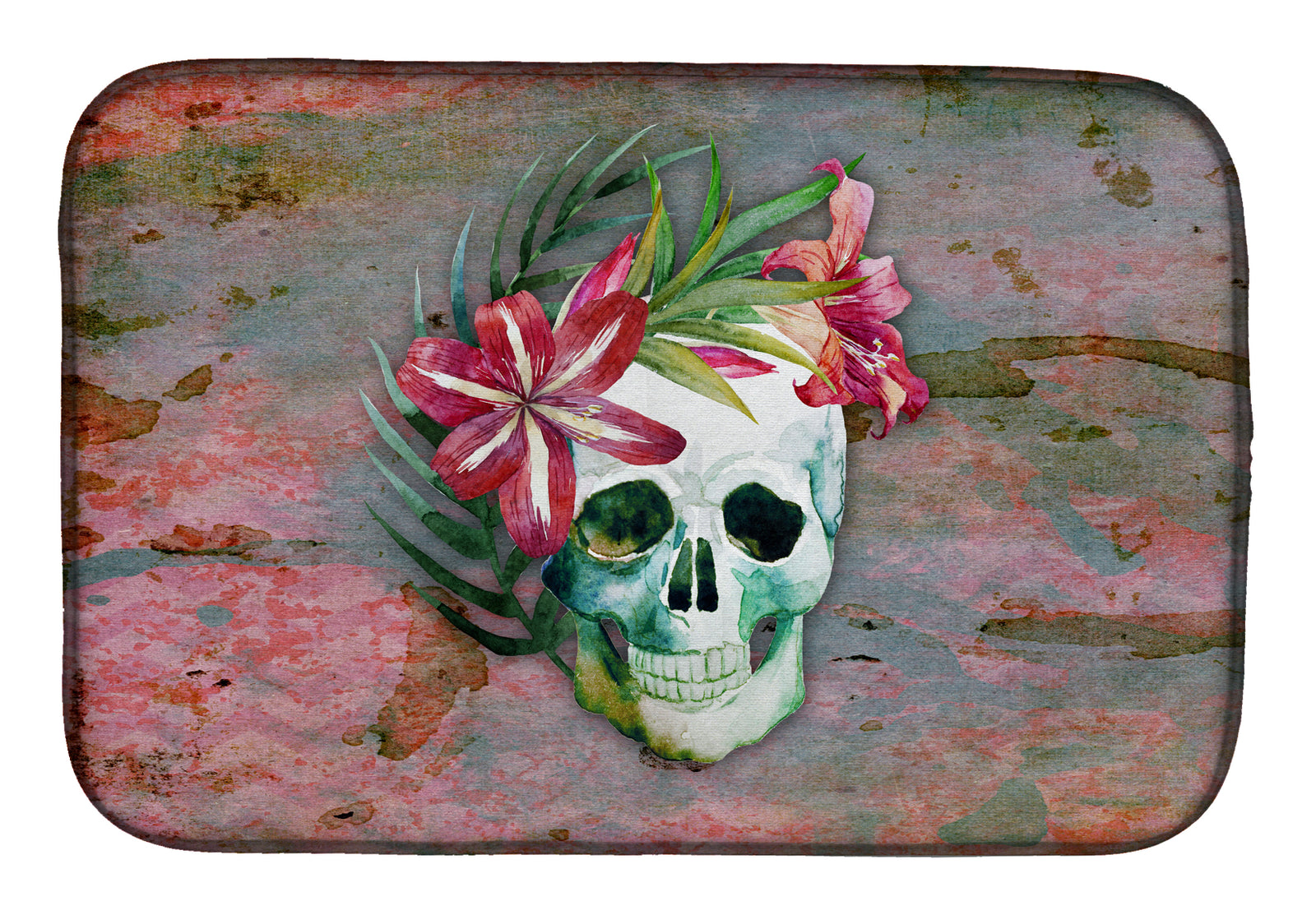 Day of the Dead Skull Flowers Dish Drying Mat BB5125DDM
