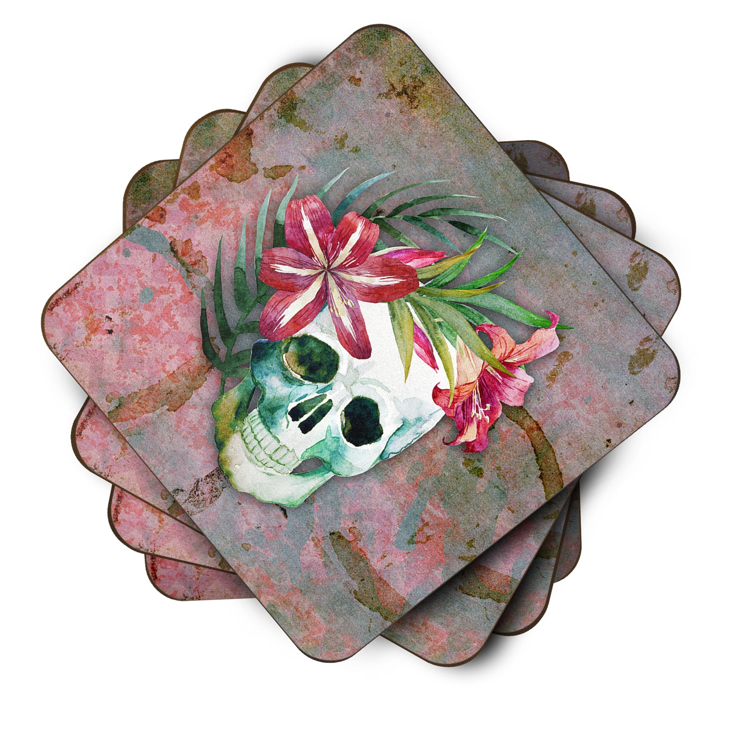 Day of the Dead Skull Flowers Foam Coaster Set of 4 BB5125FC - the-store.com