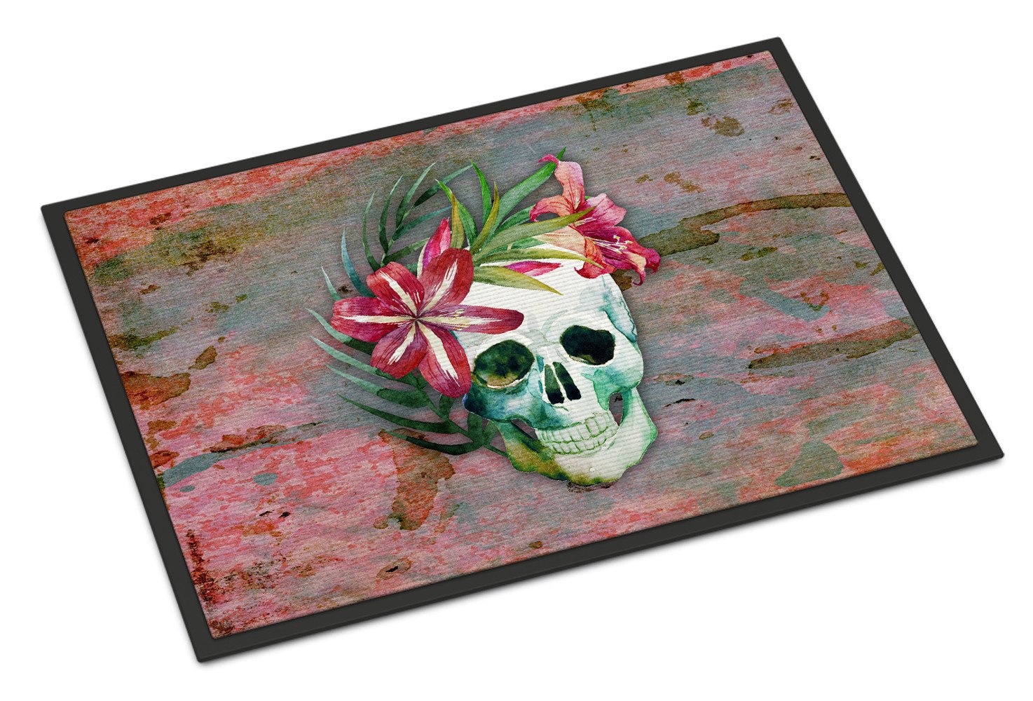 Day of the Dead Skull Flowers Indoor or Outdoor Mat 24x36 BB5125JMAT by Caroline's Treasures