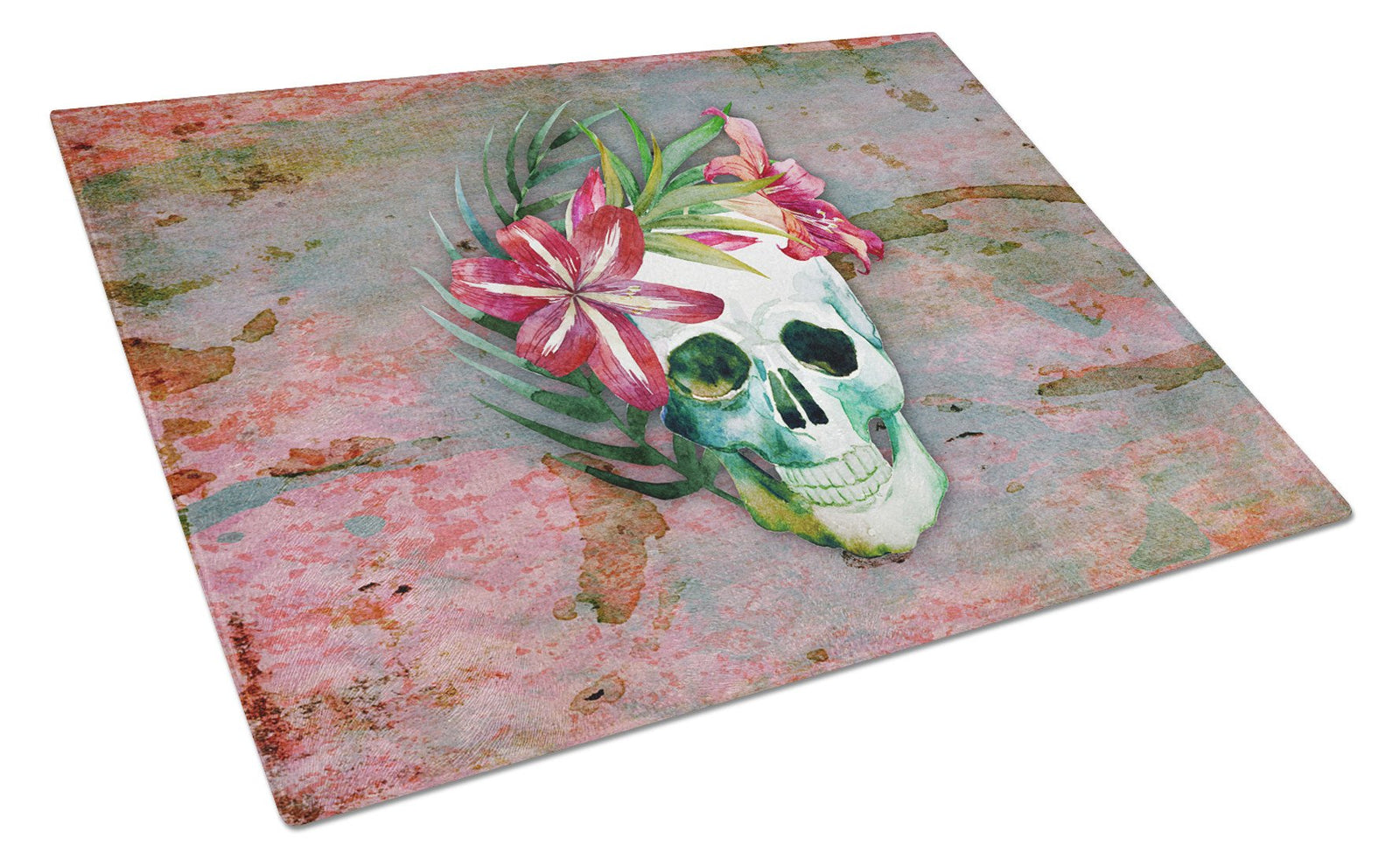 Day of the Dead Skull Flowers Glass Cutting Board Large BB5125LCB by Caroline's Treasures