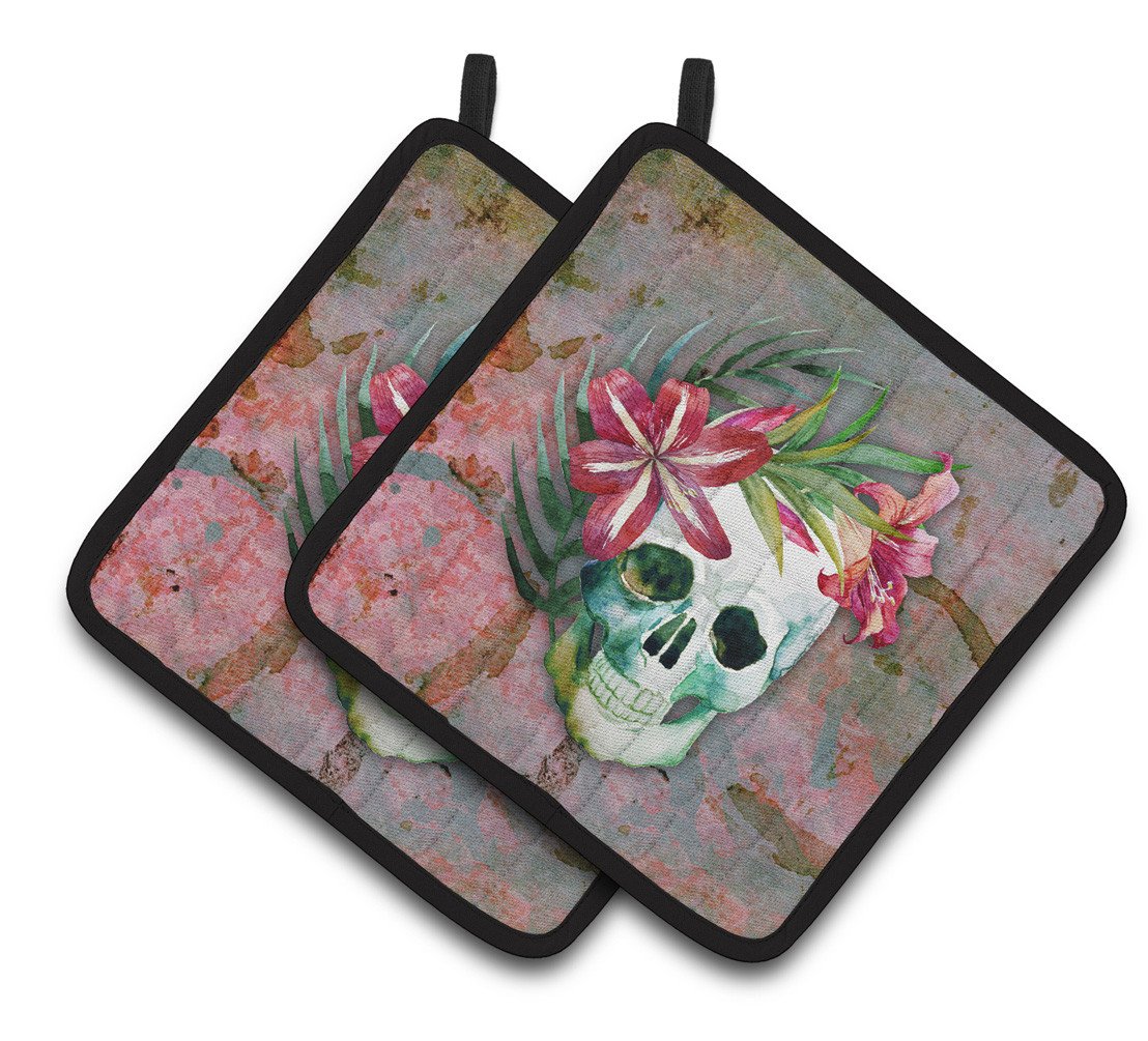 Day of the Dead Skull Flowers Pair of Pot Holders BB5125PTHD by Caroline&#39;s Treasures