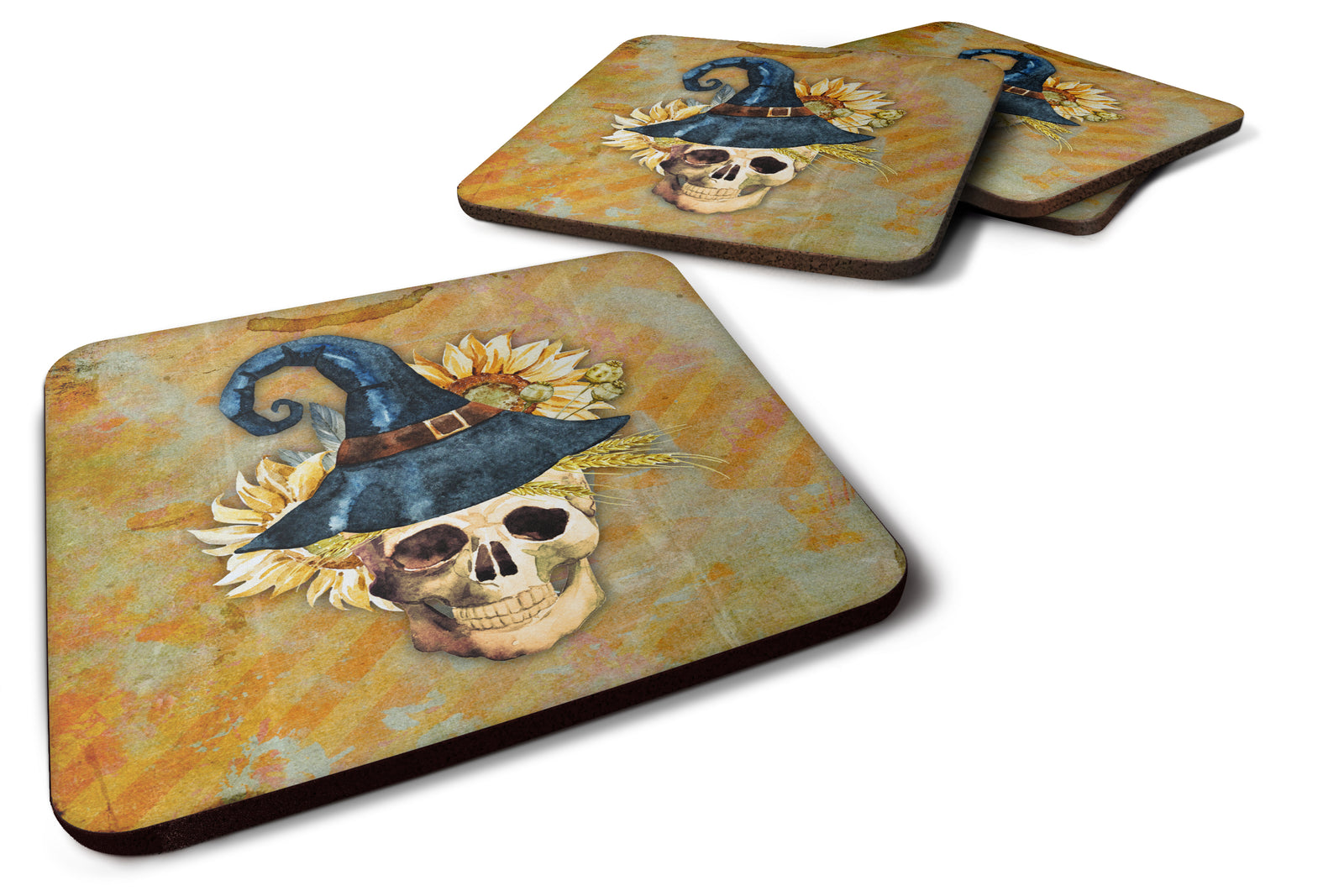 Day of the Dead Witch Skull  Foam Coaster Set of 4 BB5126FC - the-store.com