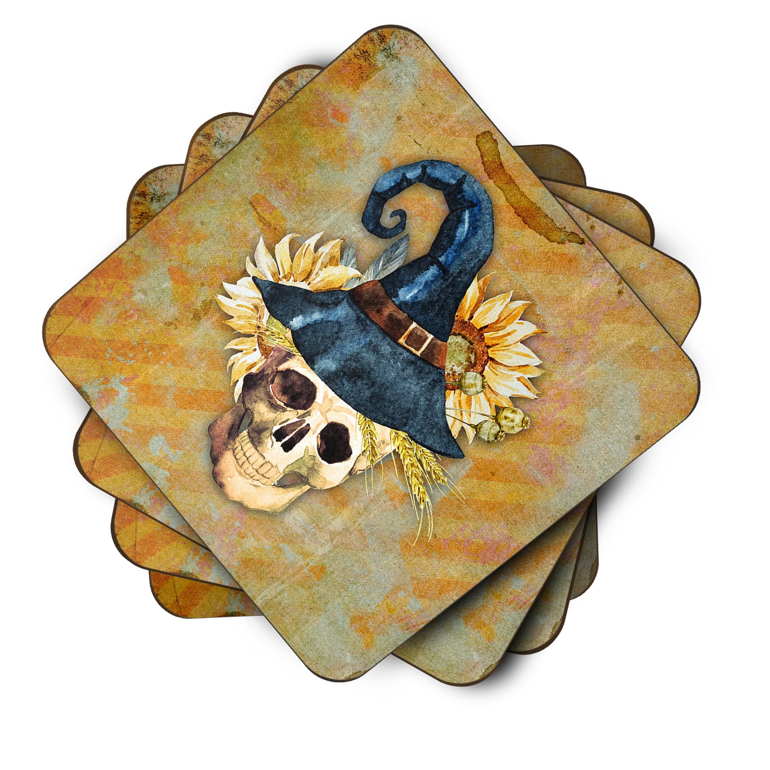 Day of the Dead Witch Skull  Foam Coaster Set of 4 BB5126FC - the-store.com