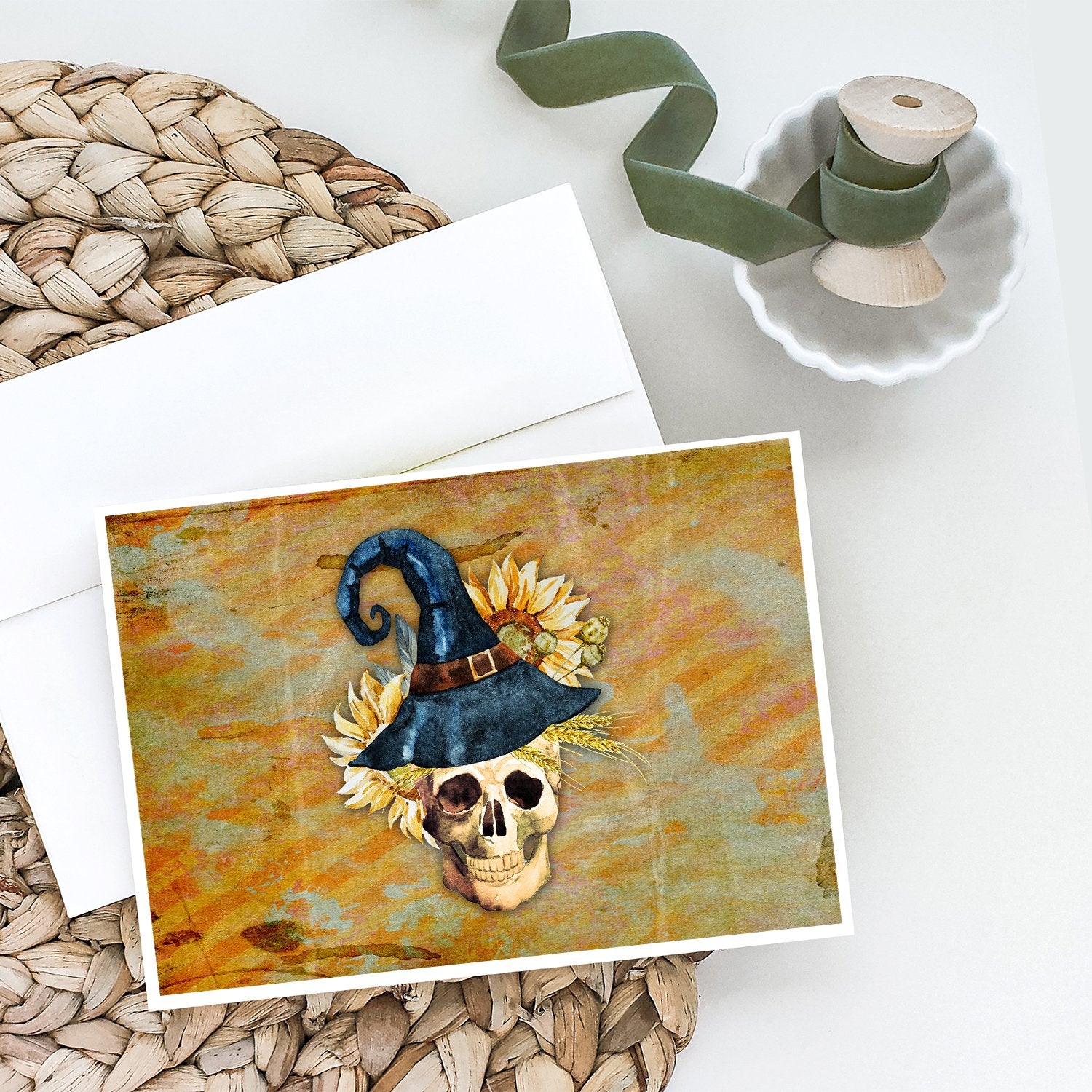 Day of the Dead Witch Skull  Greeting Cards and Envelopes Pack of 8 - the-store.com