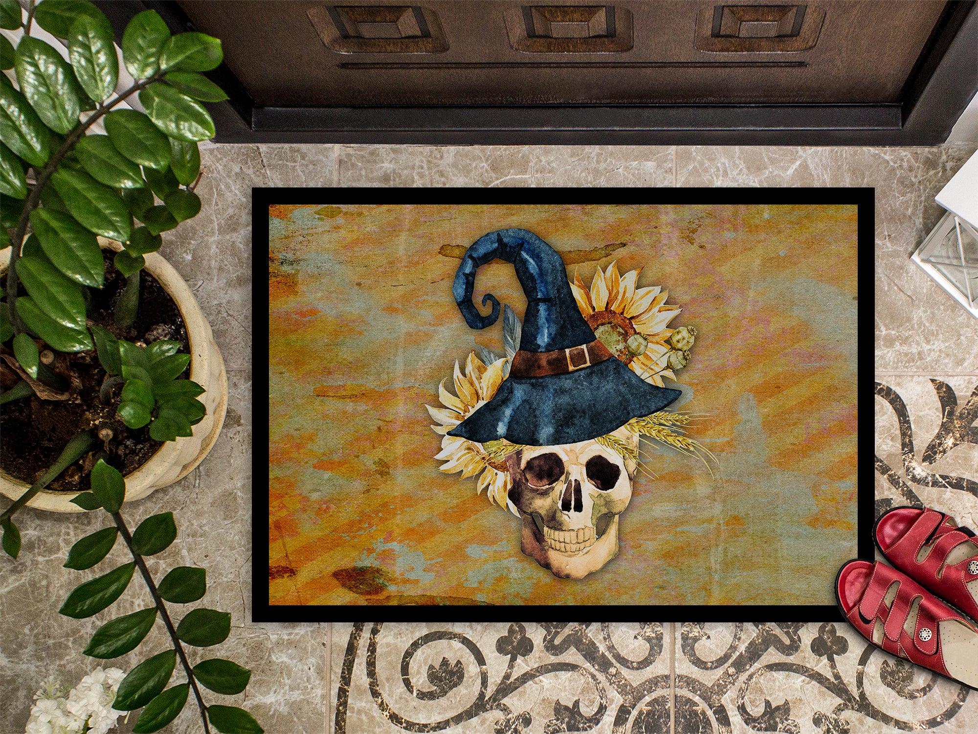 Day of the Dead Witch Skull  Indoor or Outdoor Mat 18x27 BB5126MAT - the-store.com