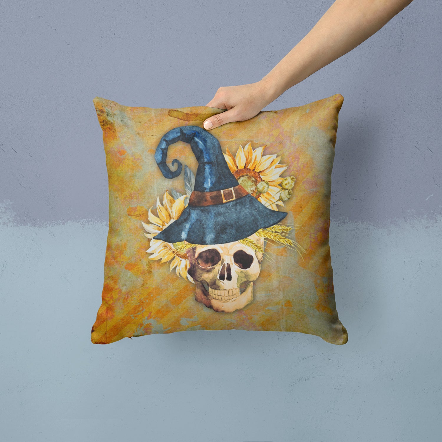 Day of the Dead Witch Skull  Fabric Decorative Pillow BB5126PW1414 - the-store.com