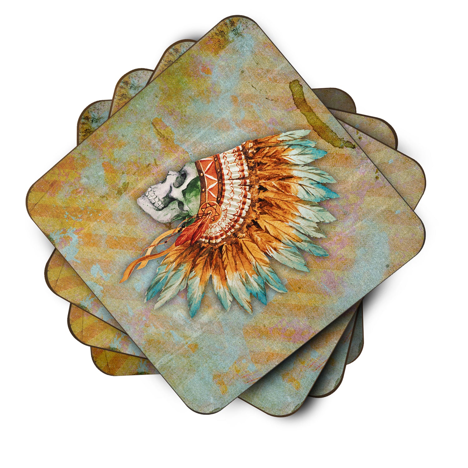 Day of the Dead Indian Skull  Foam Coaster Set of 4 BB5127FC - the-store.com