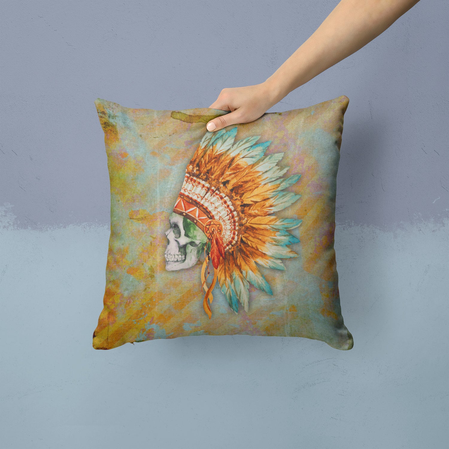 Day of the Dead Indian Skull  Fabric Decorative Pillow BB5127PW1414 - the-store.com