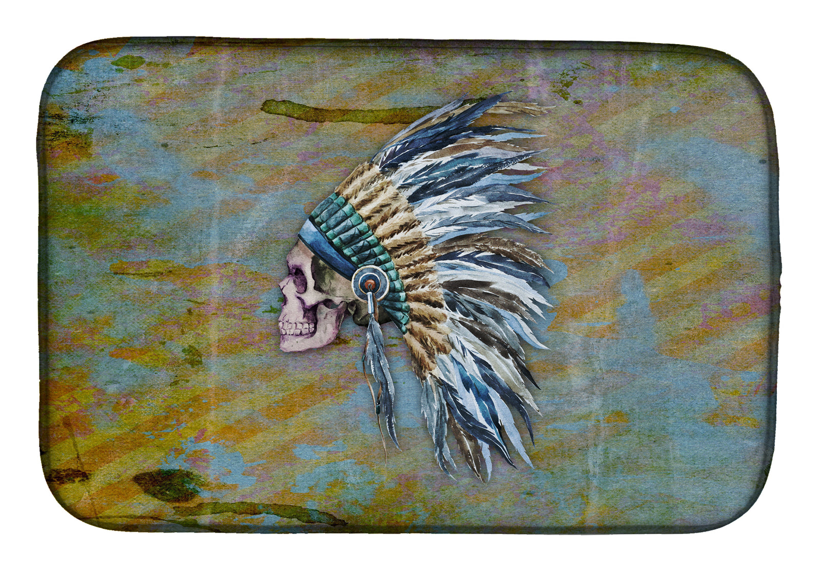 Day of the Dead Indian Chief Skull  Dish Drying Mat BB5128DDM  the-store.com.