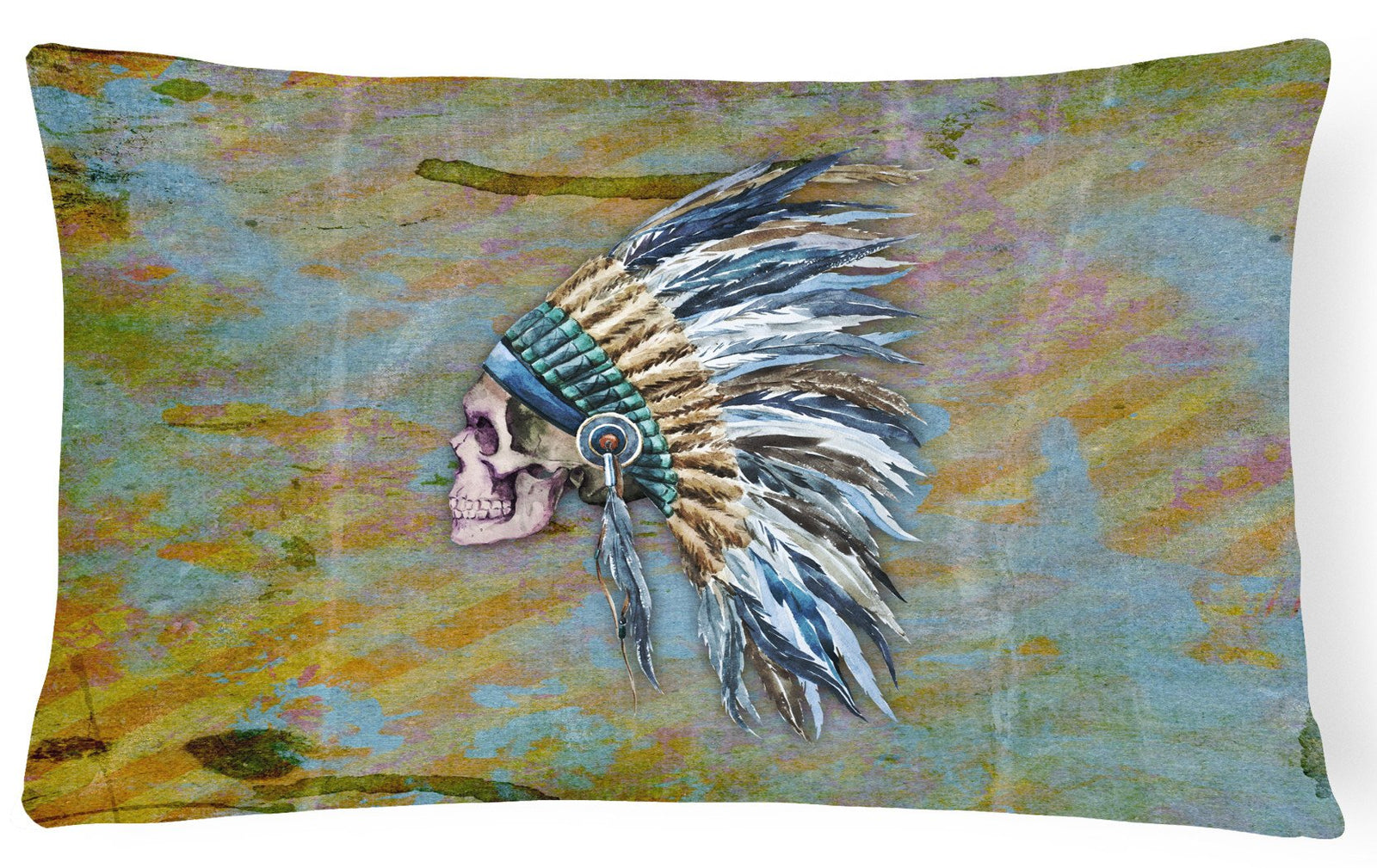 Day of the Dead Indian Chief Skull  Canvas Fabric Decorative Pillow BB5128PW1216 by Caroline's Treasures