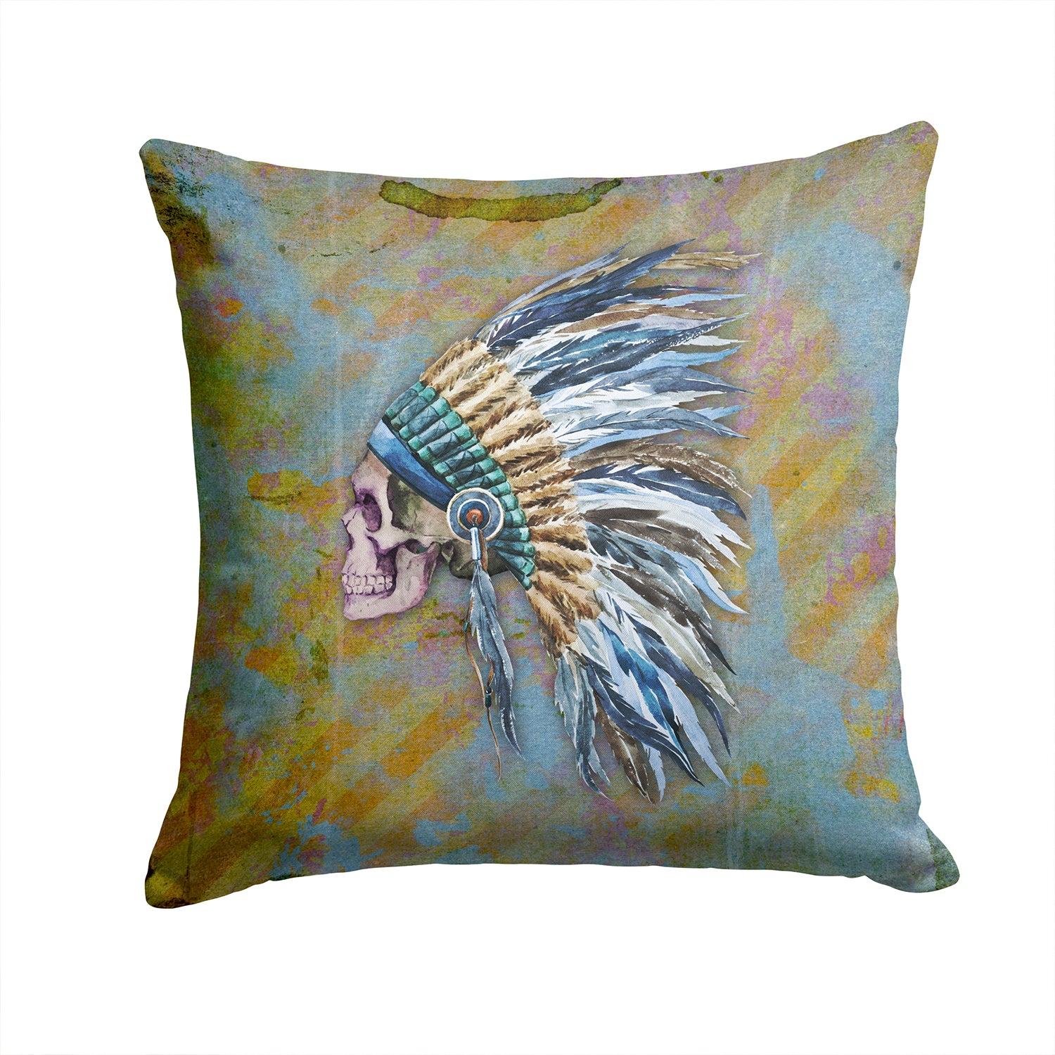 Day of the Dead Indian Chief Skull  Fabric Decorative Pillow BB5128PW1414 - the-store.com