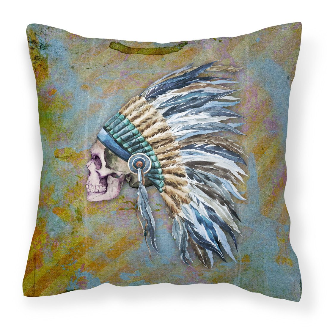 Day of the Dead Indian Chief Skull  Fabric Decorative Pillow BB5128PW1818 by Caroline's Treasures