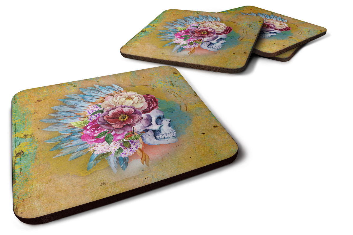 Day of the Dead Flowers Skull  Foam Coaster Set of 4 BB5129FC - the-store.com