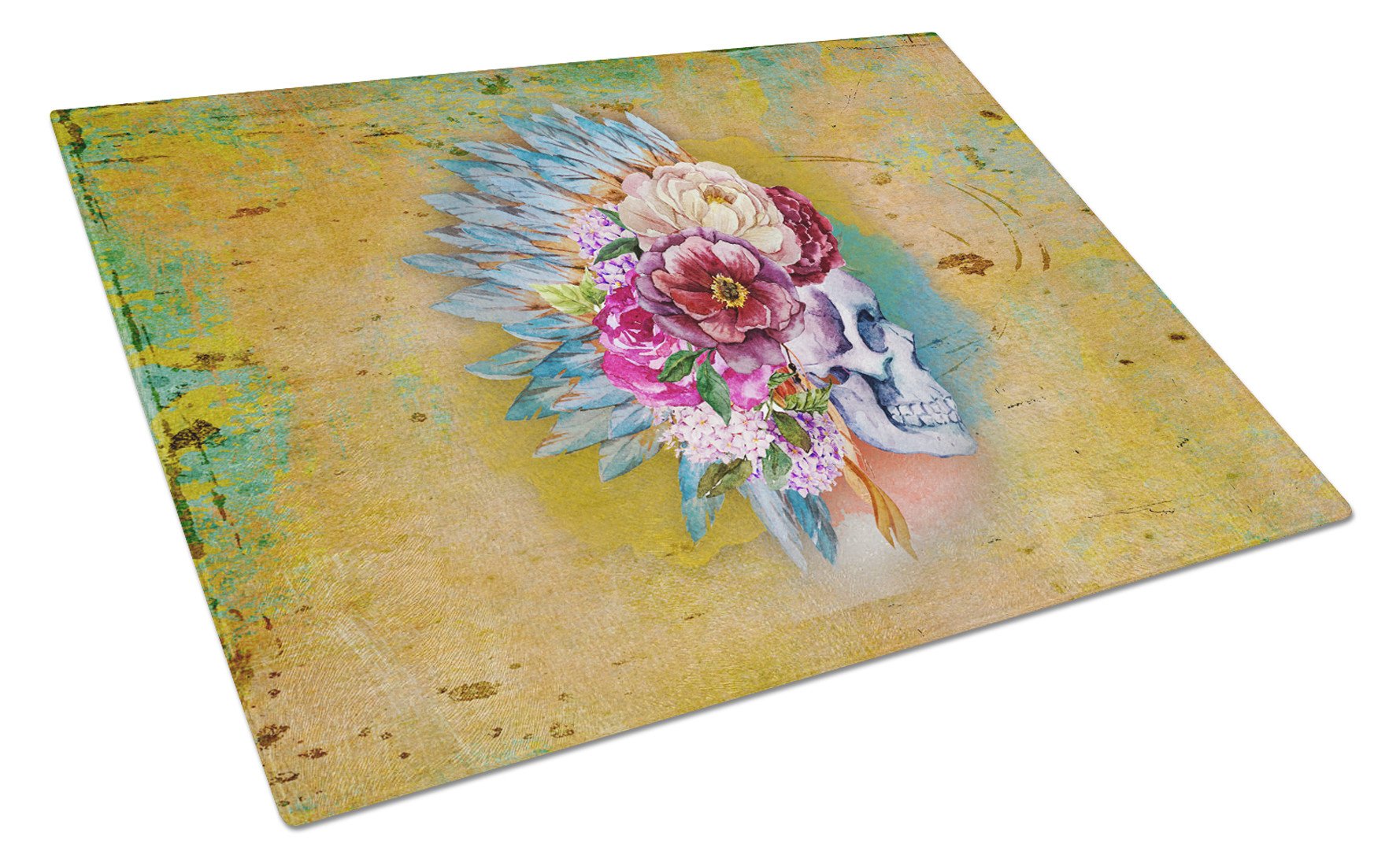 Day of the Dead Flowers Skull  Glass Cutting Board Large BB5129LCB by Caroline's Treasures