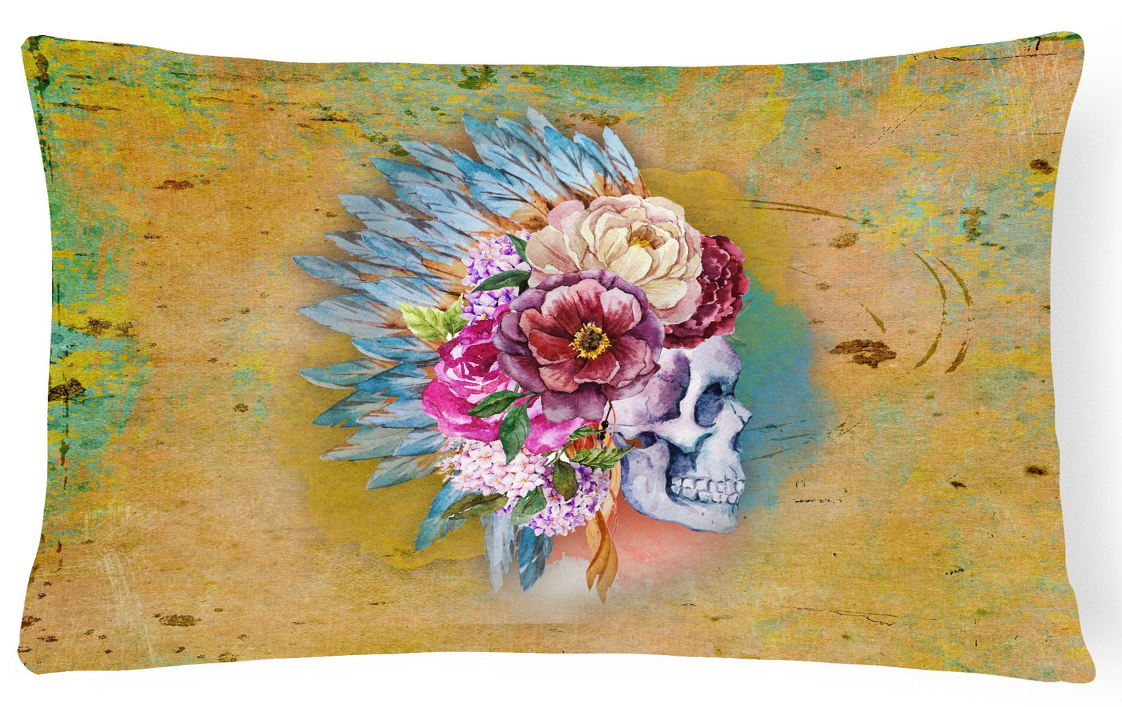 Day of the Dead Flowers Skull  Canvas Fabric Decorative Pillow BB5129PW1216 by Caroline's Treasures