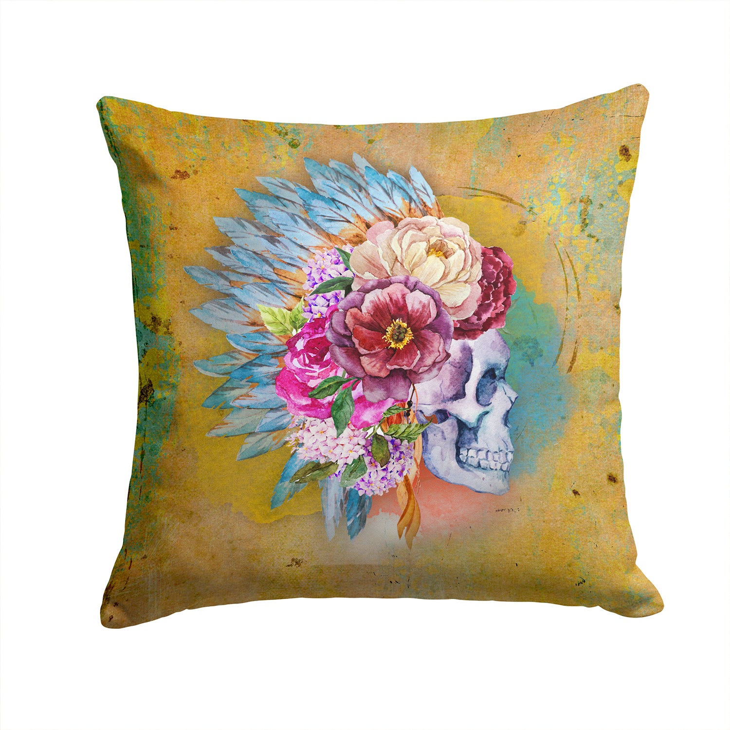 Day of the Dead Flowers Skull  Fabric Decorative Pillow BB5129PW1414 - the-store.com