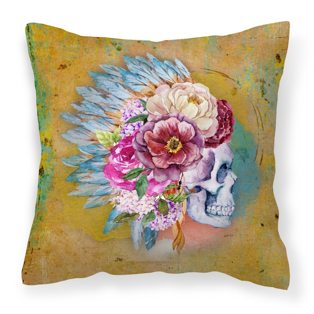 Day of the Dead Flowers Skull  Fabric Decorative Pillow BB5129PW1818 by Caroline's Treasures