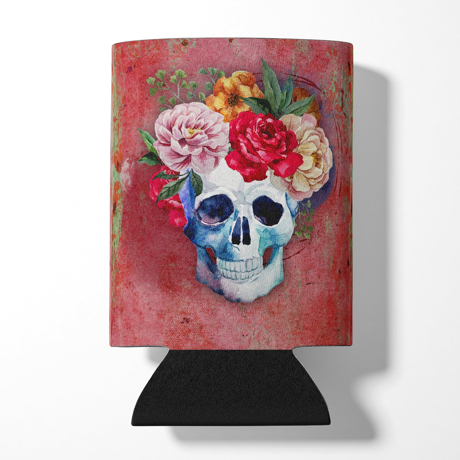 Day of the Dead Red Flowers Skull  Can or Bottle Hugger BB5130CC  the-store.com.