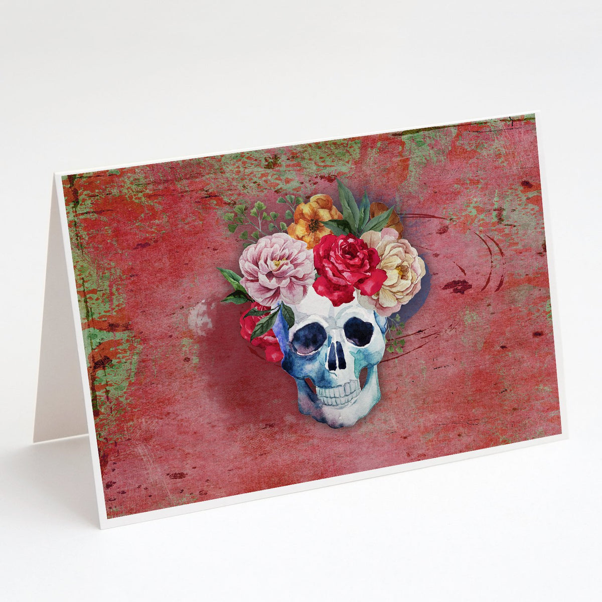 Buy this Day of the Dead Red Flowers Skull  Greeting Cards and Envelopes Pack of 8