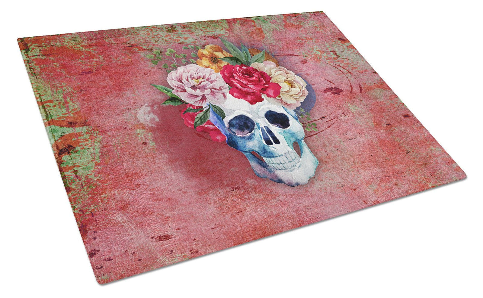 Day of the Dead Red Flowers Skull  Glass Cutting Board Large BB5130LCB by Caroline's Treasures