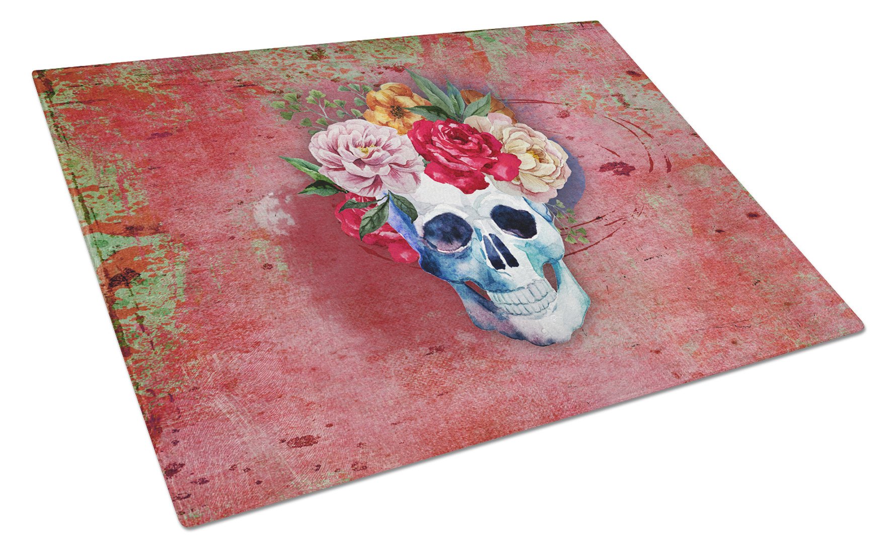 Day of the Dead Red Flowers Skull  Glass Cutting Board Large BB5130LCB by Caroline's Treasures
