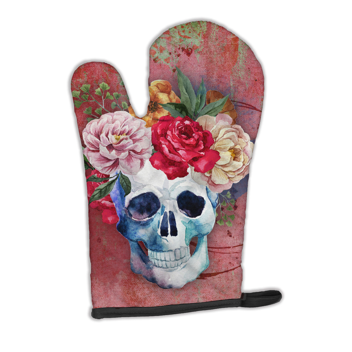Day of the Dead Red Flowers Skull  Oven Mitt BB5130OVMT  the-store.com.